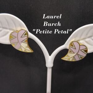 Laurel Burch "Petite Petal" Post Earrings, Lavender Leaves, Gold Plated, 1980s
